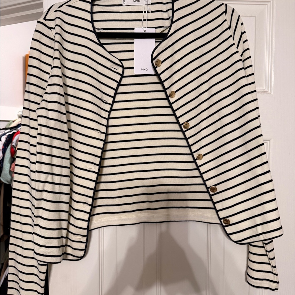 Mango Navy and Cream Striped Cardigan